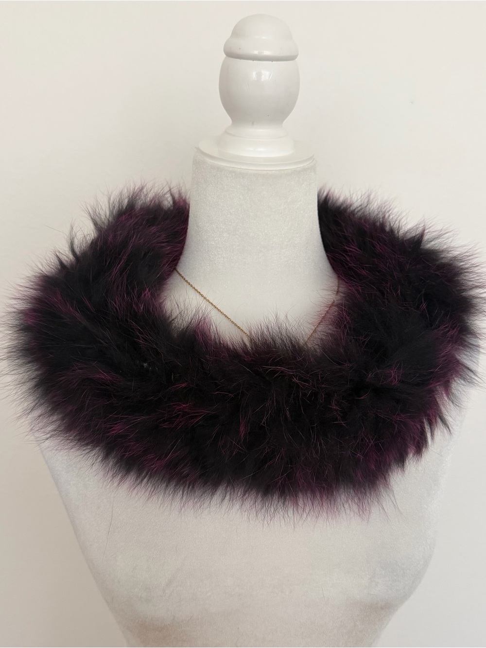 Real Fox Fur Collar Scarf Dark Purple Magenta Black Two Tone Neck Warmer NWT